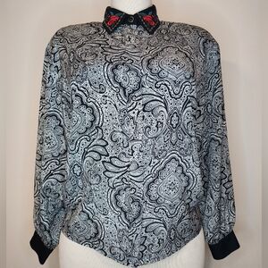 Vintage Laura & Jayne Collection Paisley Rose Collared Button Down Shirt